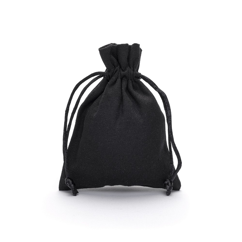 Medium Black Cotton Bag with Silk Drawstring