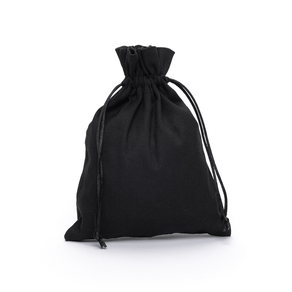 Large Black Cotton Bag with Silk Drawstring