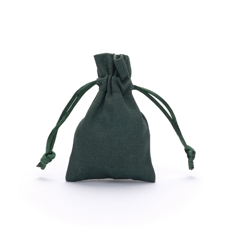 Small Dark Green Cotton Bag with Silk Drawstring