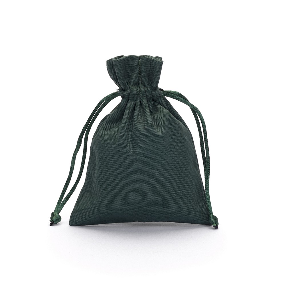 Medium Dark Green Cotton Bag with Silk Drawstring