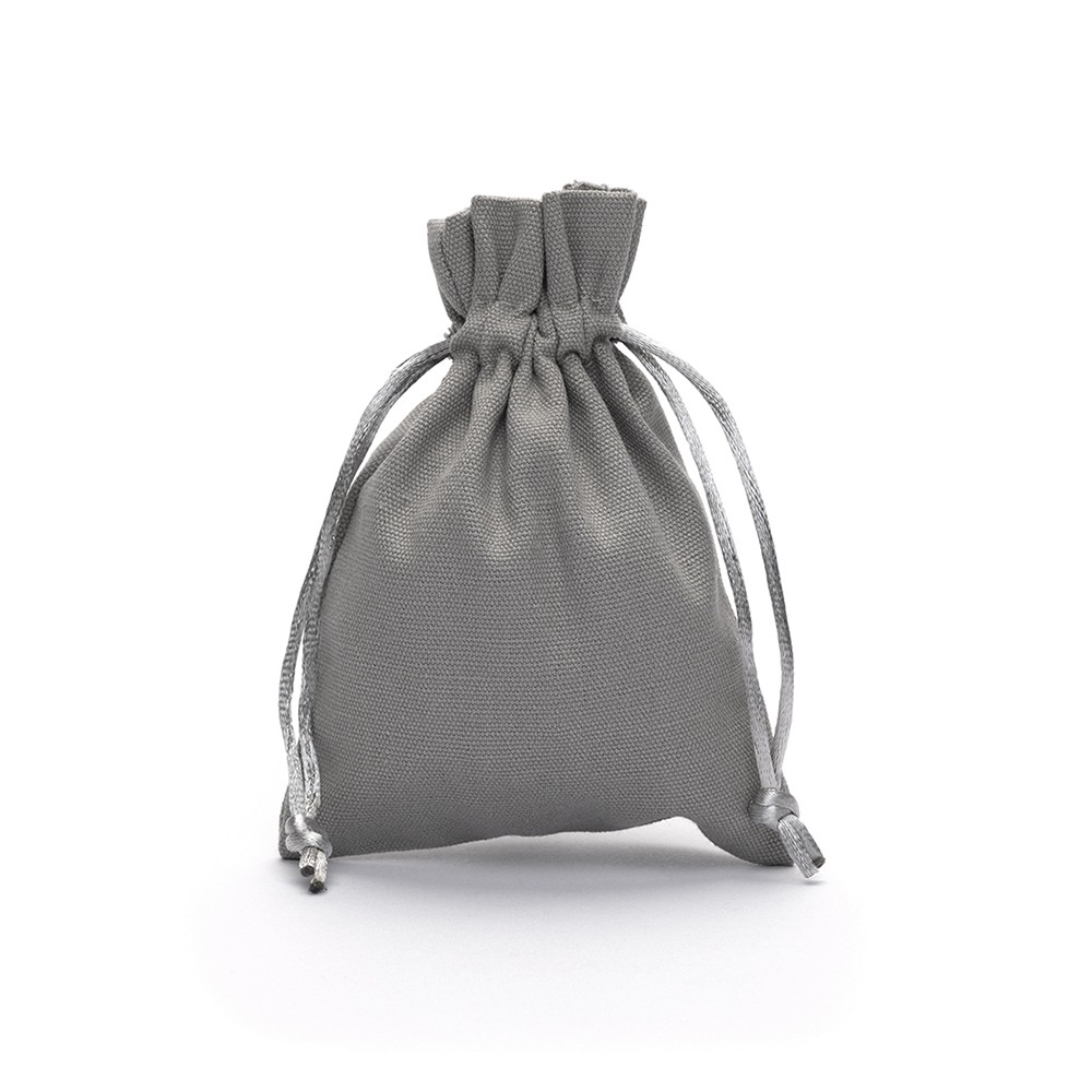 Medium Grey Cotton Bag with Silk Drawstring