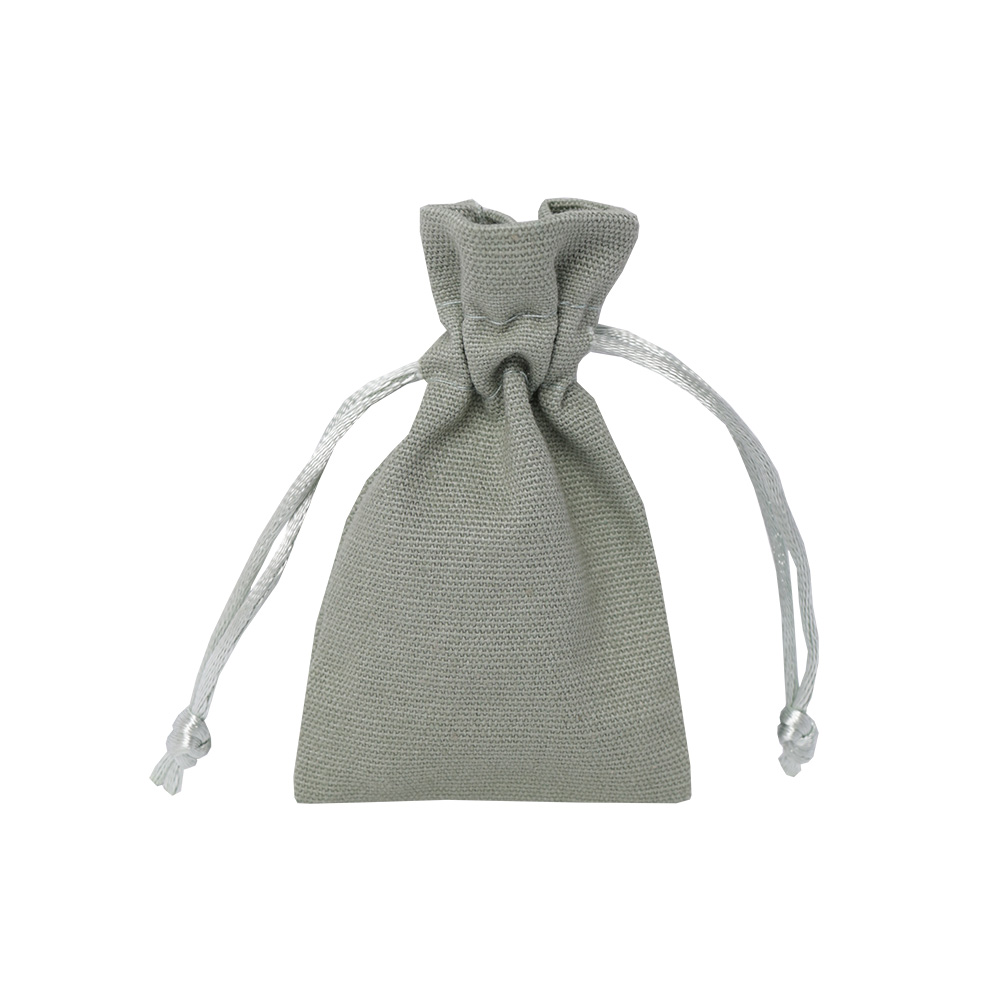 Small Olive Cotton Bag With Silk Drawstring