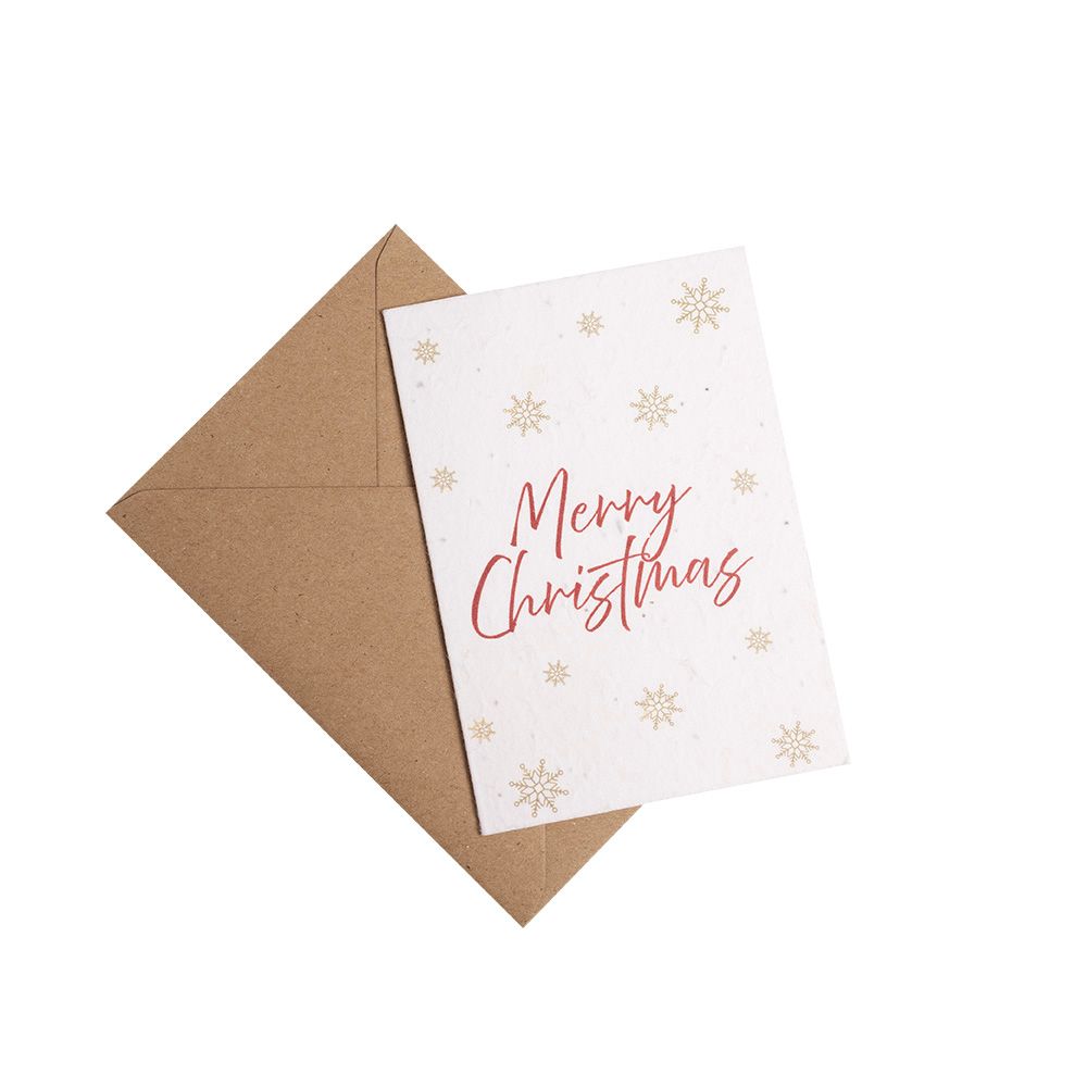 Plantable Seed Paper A6 Christmas Card - Red Text with Snowflakes