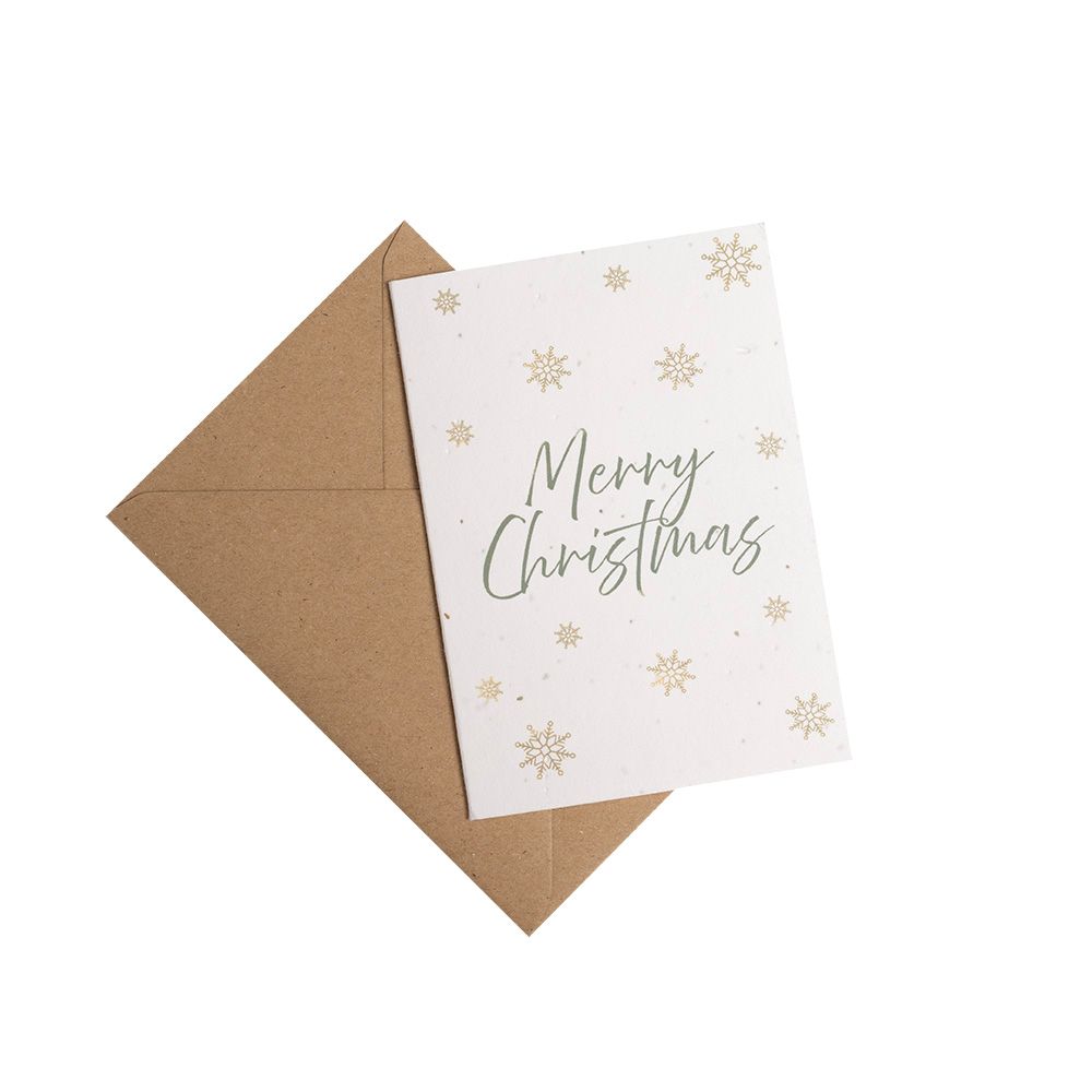 Plantable Seed Paper A6 Christmas Card - Green Text with Snowflakes