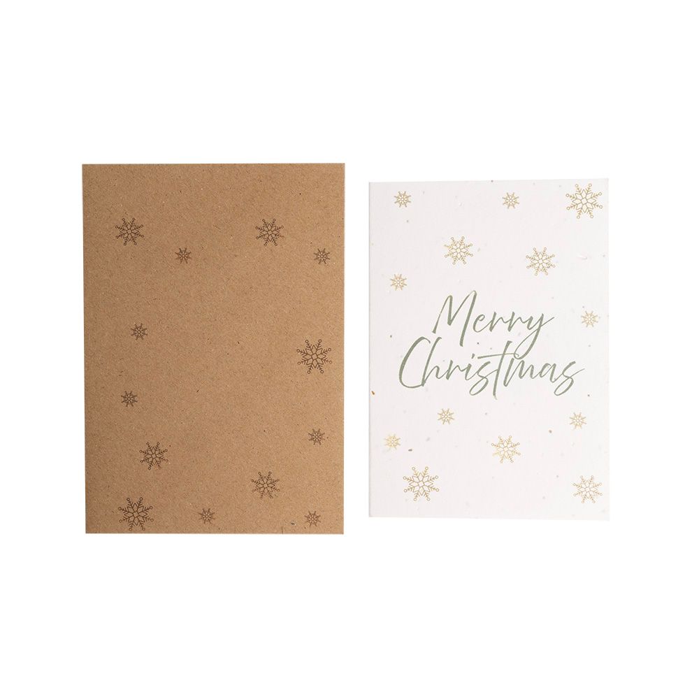 Plantable Seed Paper A6 Christmas Card - Green Text with Snowflakes