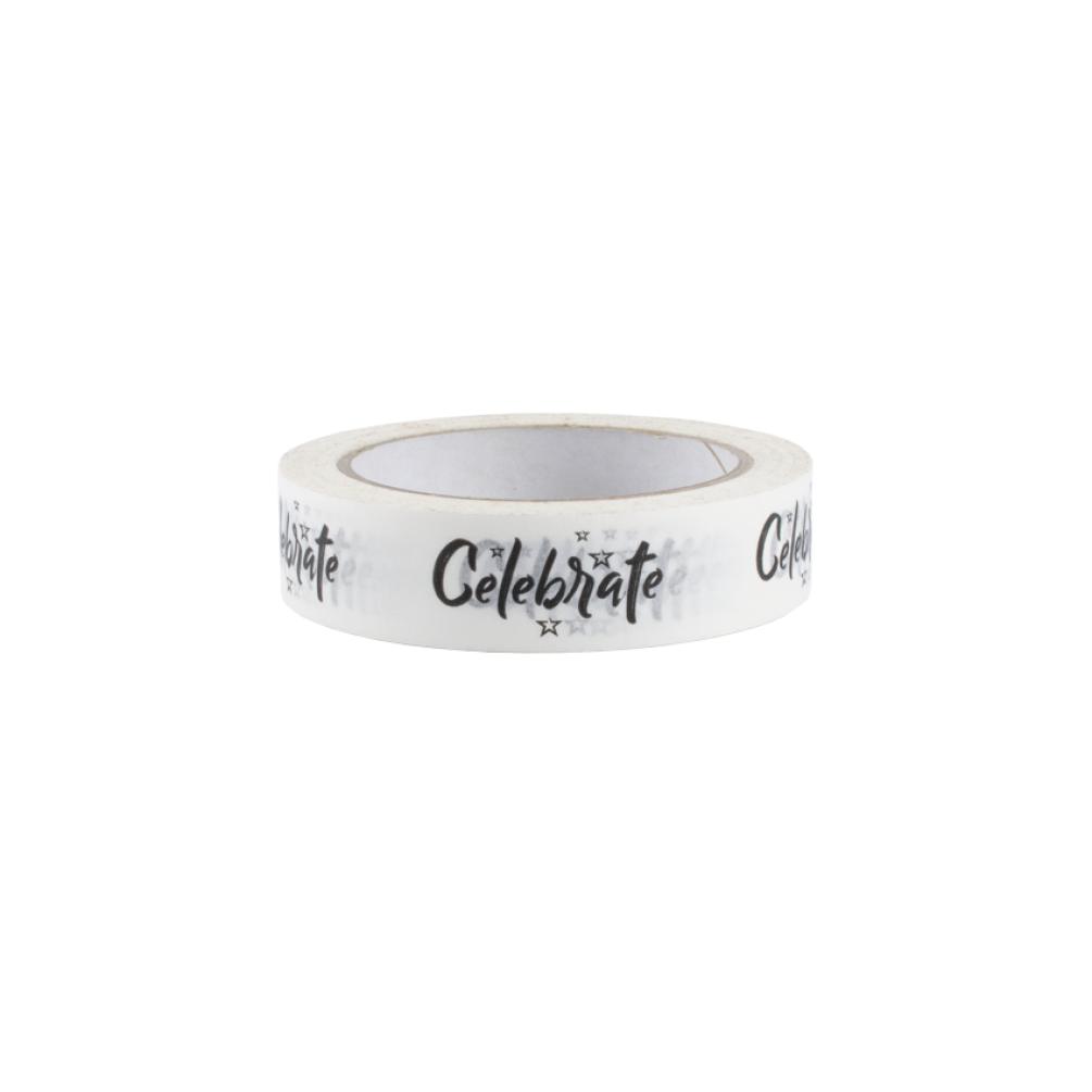 White and Black Celebrate Printed Recyclable Paper Tape