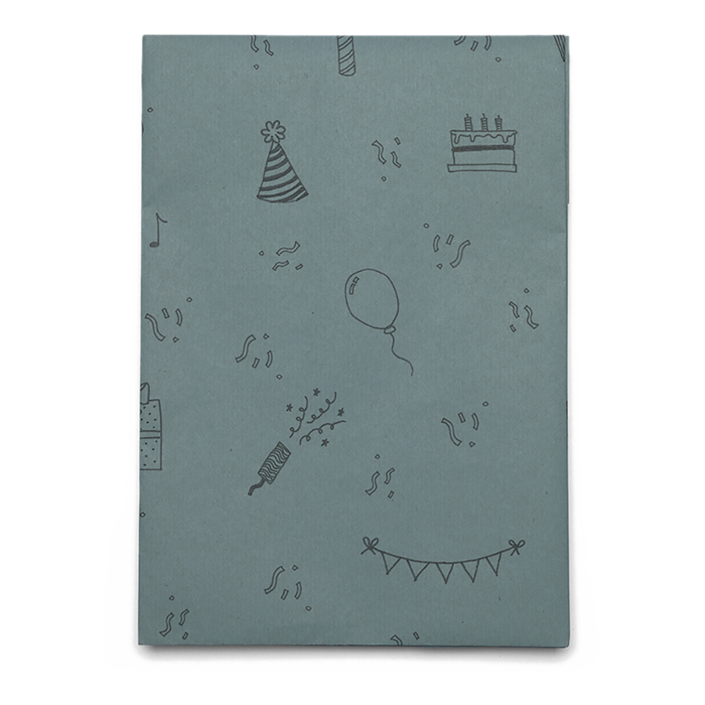 Recycled Blue 1m Wrapping Paper in Party Time Print