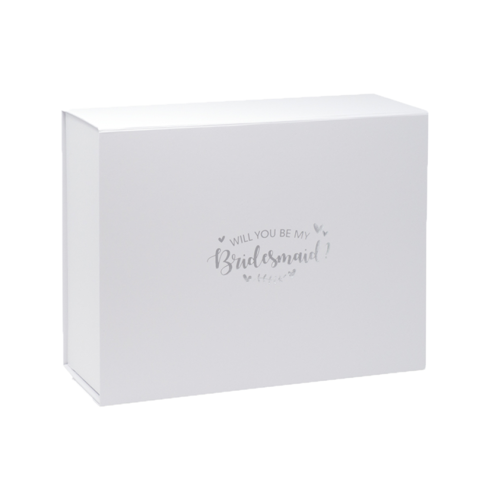 Deep White Bridesmaid Proposal Box in Metallic Silver Foil